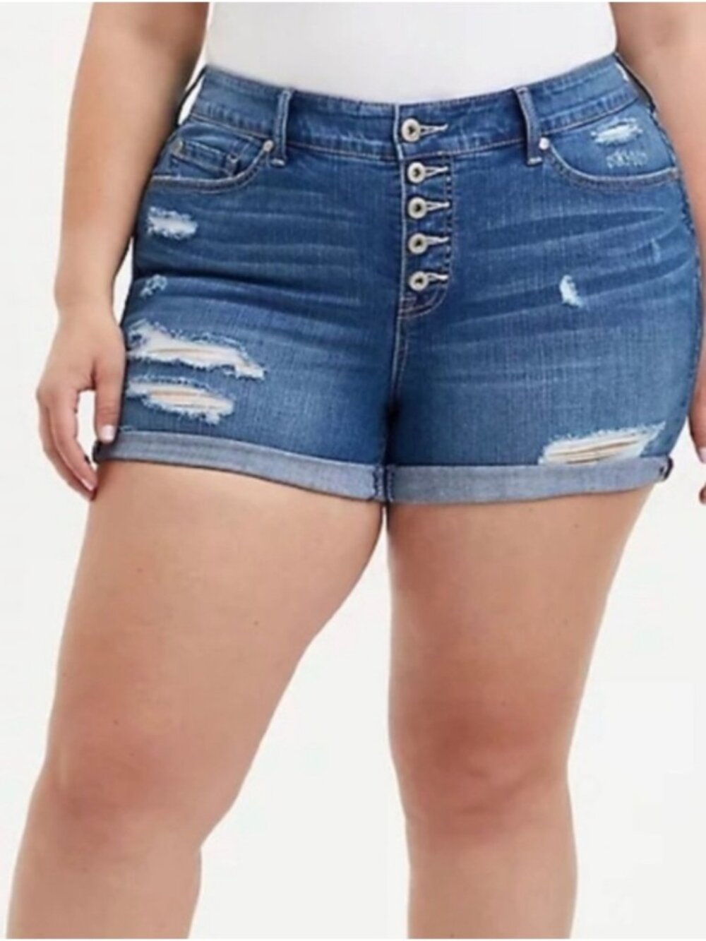 Torrid Size 24 Perfect High-Rise Distressed Button Fly Denim Shorts